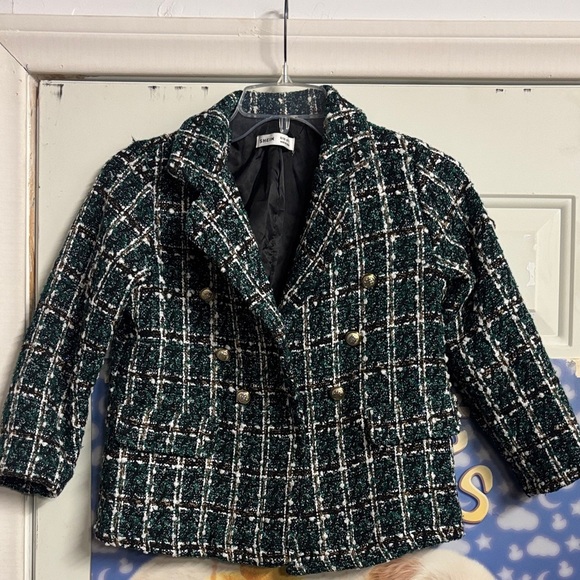 SHEIN kids Green Tweed Checkered Blazer & Shorts Set size 7Y - Picture 3 of 7